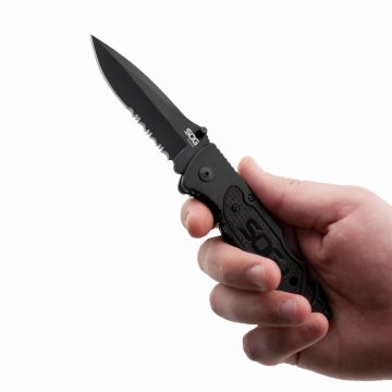 SOG Escape Clip Point Black Serrated Knife