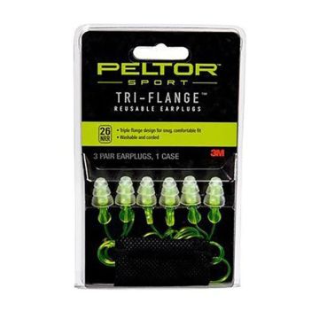 Peltor™ Sport Tri-Flange™ Corded Reusable Earplugs 97317-10C, 3 Pair Pack Neon Yellow