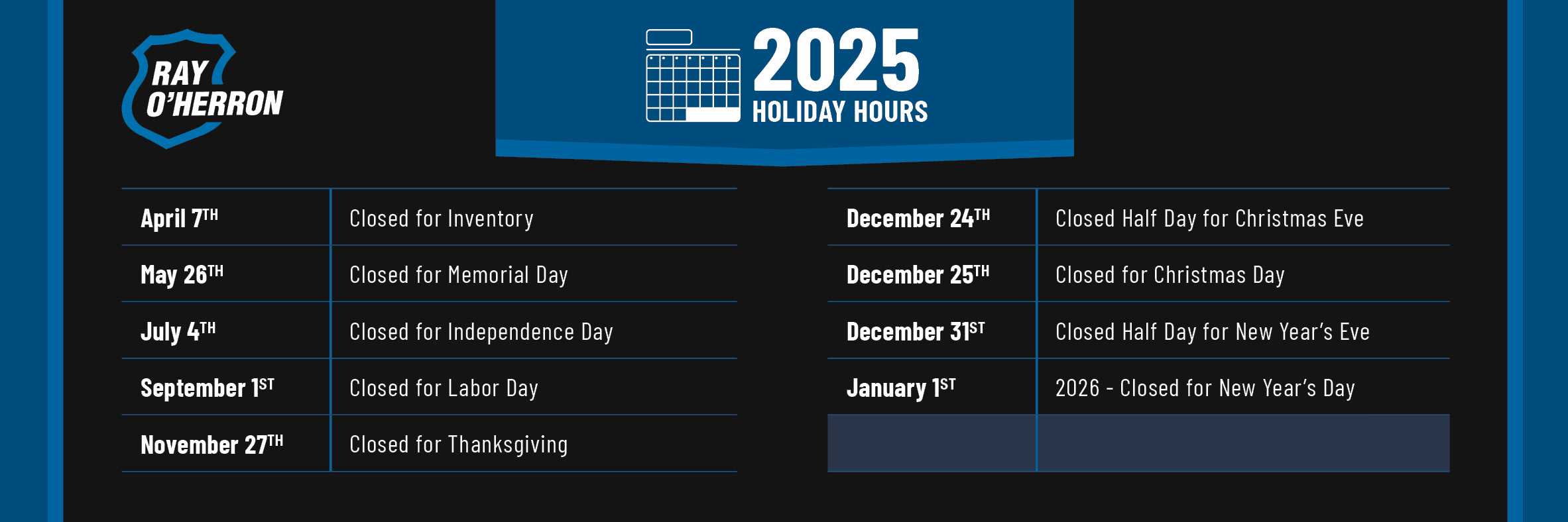 Holiday Hours 2025